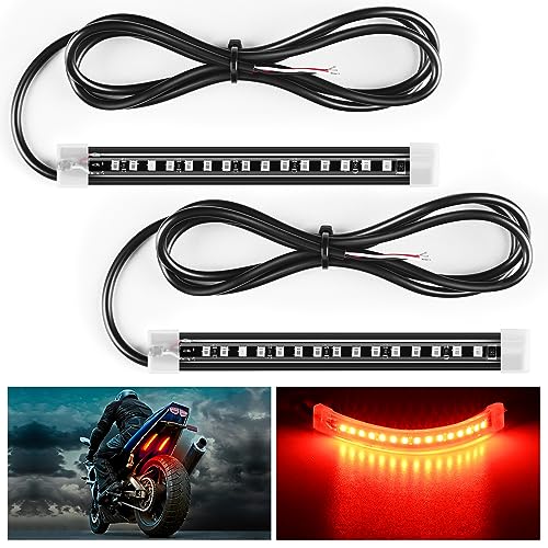 Nilight 2PCS 5Inch LED Motorcycle Turn Signal Running Brake Stop Tail Light Strips Red Beam Flexible Bend Adhesive Universal Fit Harley Motorcycles Dirt Bikes Snowmobile ATV - color: Amber