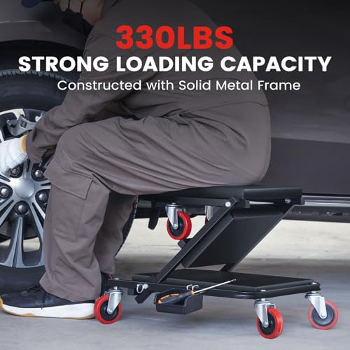 KROAK Creeper, 40 Inches 2 in 1 Z Creeper Seat 330 lbs Capacity Garage Chair Adjustable Rolling Folding Car Creeper with 6 pcs Wheels,Lay Down or Sit for Garage, Shop, Auto Repair Black - size: 40" 2 in 1