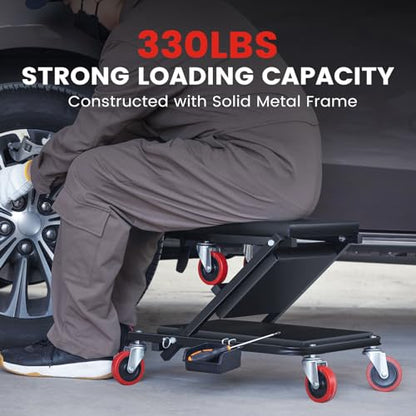 KROAK Creeper, 40 Inches 2 in 1 Z Creeper Seat 330 lbs Capacity Garage Chair Adjustable Rolling Folding Car Creeper with 6 pcs Wheels,Lay Down or Sit for Garage, Shop, Auto Repair Black - size: 40" 2 in 1