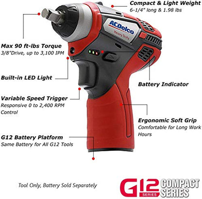 ACDelco ARW1209-K14 G12 Series 12V Li-ion Cordless 3/8” Rachet Wrench & Impact Wrench Combo Tool Kit
