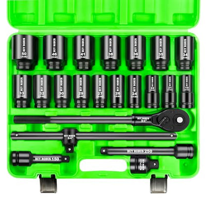 22PCS 3/4" Impact Socket Set, 6-Point Metric (19mm-50mm), Cr-Mo Steel Set with Adapters, Quick Release Ratchet Wrench, Andextension Rod Durable Storage Case - color: 3/4''22pcs Metric Socket Set