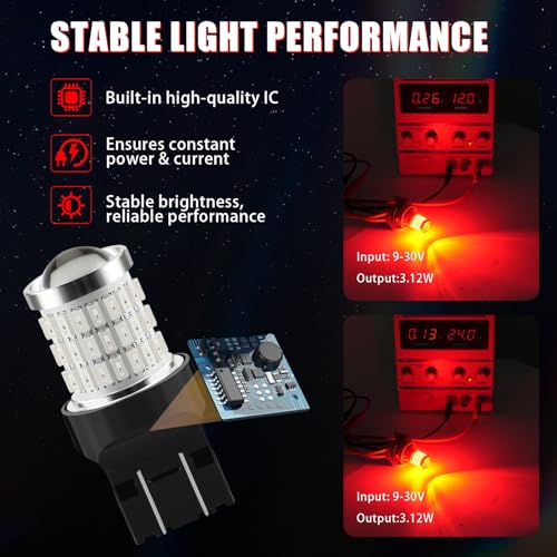 iBrightstar 7443 LED Bulb Red, 7440 LED Brake Light Bulbs Super Bright for Rear Brake Lights and Tail Lights, 2 Pack - color: Red, size: 7443