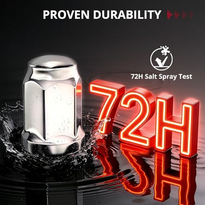 EVIL ENERGY M14x1.5 Chrome Wheel Lug Nuts Set 32 PCS for Chevy Silverado Ram GMC Sierra 2500 3500, Ford F250 F350, 3/4" 19mm Hex Closed End Bulge Acorn Cold-Forged Carbon Steel