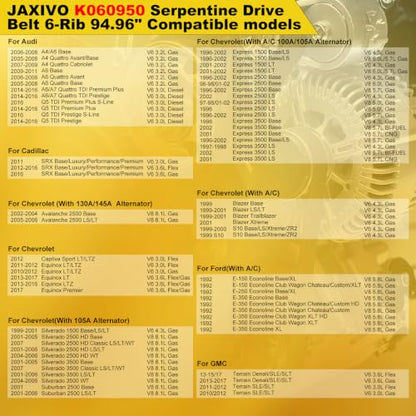 6PK2415 Serpentine Belt V-Ribbed Drive Belt for 05-09 A4 Quattro,06-16 A6,11-16 SRX,02-06 Avalanche 2500,10-17 Equinox/Terrain V6,01-07 Silverado 2500HD 3500,Replace K060950,5060950 - size: 6PK2412-2412mm