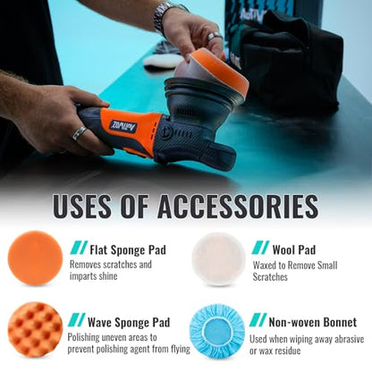 AUTIWOZ 5 Inch DA Polisher for Car Detailing, 9mm Random Orbital Polisher Buffer, 6 Speeds 2000-6200RPM, 630W Auto Polishing Machine for Car Polishing, Waxing, Sanding, W01