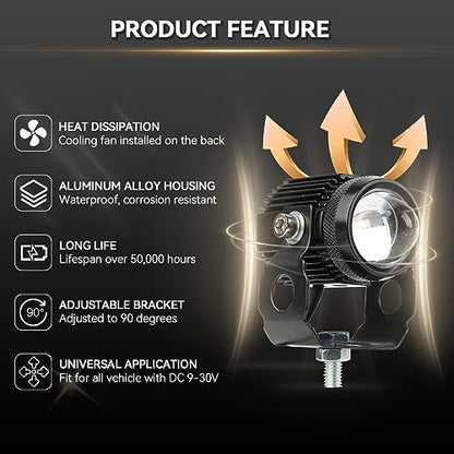 AUTOXBERT 2PCS Motorcycle LED Driving Fog Lights，60W High Low Beam White and Amber Lights Motorcycle Auxiliary Spotlight for Jeep Offroad ATV SUV