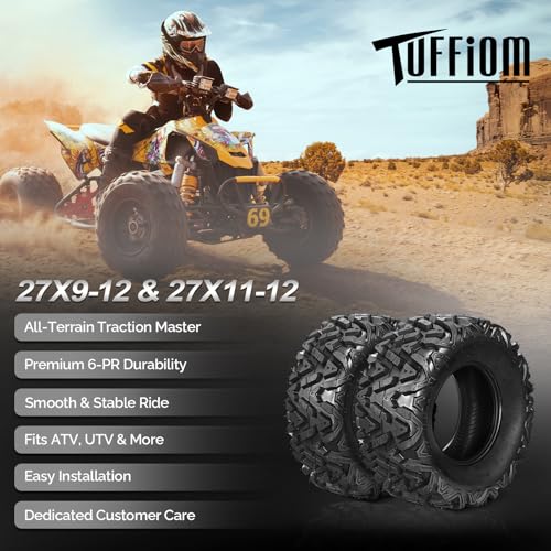 TUFFIOM Set of 4 ATV UTV All-terrain Tires 27x9-12 Front & 27x11-12 Rear, 6 PR, Tubeless - size: 27x9-12 & 27x11-12