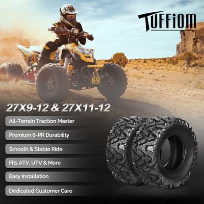 TUFFIOM Set of 4 ATV UTV All-terrain Tires 27x9-12 Front & 27x11-12 Rear, 6 PR, Tubeless - size: 27x9-12 & 27x11-12