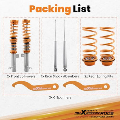 maXpeedingrods Coilovers for Ford Focus MK1 1998-2004, Height Adjustable Coilovers Suspension Kit Struts, Preset Damping Shock Absorber Struts, Lowering Kit Gold