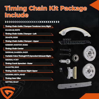 2.4 Timing Chain Kit w/VVT Fit for GMC Terrain, Replaces# 12621505 - size: 9-4201SAVVT1