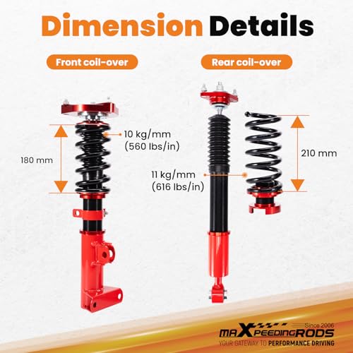 maXpeedingrods Coilovers for Mercedes-Benz C-Class W204 2008-2014 RWD, Height Adjustable Coilovers Suspension Kit, Preset Damping Shock Absorber Lowering Kit Gold