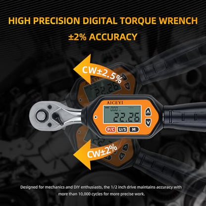 Digital Torque Wrench, 73.7 Ft.lbs/3-100 N.m, 1/2 in Drive Rachet Torque Wrench with Buzzer & LED Indicator Four Units of Measure Torque Wrenches Digital - size: 1/2-100 Nm