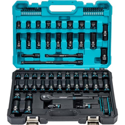LIBRATON 3/8 Socket Set 90PCS, SAE(5/16-3/4) & Metric(7-19MM) Impact Socket - size: 3/8"