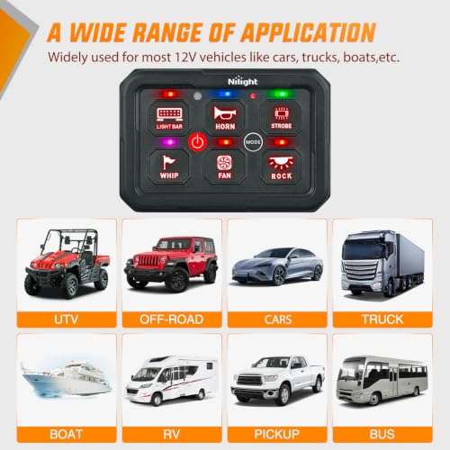 Nilight 6 Gang Switch Panel Red 12V 60A Circuit Control Relay System 4-Mode - color: Red, size: 6 Gang Switch 4 Modes