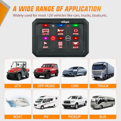 Nilight 6 Gang Switch Panel Red 12V 60A Circuit Control Relay System 4-Mode - color: Red, size: 6 Gang Switch 4 Modes