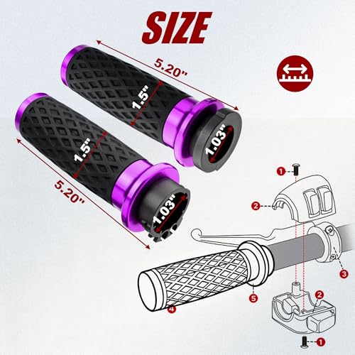 Purple 1" Silicone Cable Throttle Grips with End Cap for Harley - color: Purple