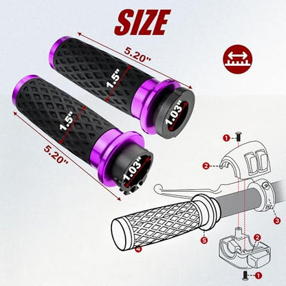 Purple 1" Silicone Cable Throttle Grips with End Cap for Harley - color: Purple