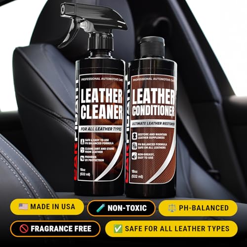 Car Leather Cleaner and Conditioner - pH Neutral, Non-Toxic & Non-Greasy - Gently Cleans, Restores and Protects Leather Seats and Interior - Safe for Leather Furniture, Couch & Sofa - 36 fl. Oz. Kit - style: Leather Cleaner and Conditioner