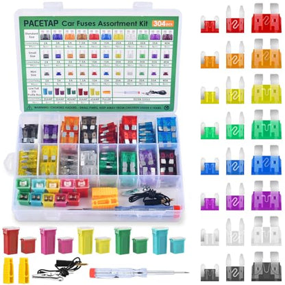304Pcs Car Fuses Assortment Kit Include Standard & Small & Low Profile Fuses Size, Automotive Low and Tall/STD Profile Box Shaped Assorted Fuse with Puller for Trucks, Cars and SUV, Boat