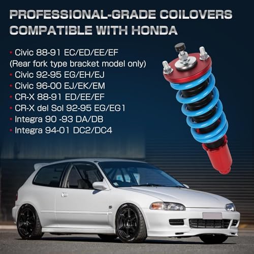 24 Levels Adjustable Coilovers Compatible with Honda Civic 1988-2000 CRX 1992-1995 Delsol 1993-1997 Integra 1990-2001 High Poundage Coil Spring Absorber Struts Suspension Lowering Kit Red - color: Red