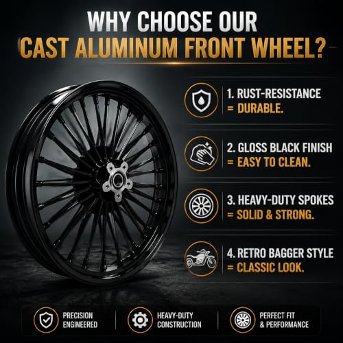 TOFR 21x3.5 36 Fat Spokes Front Wheel For Harley Softail Choppers 2000-2022 - color: Gloss Black, size: Front:21x3.5