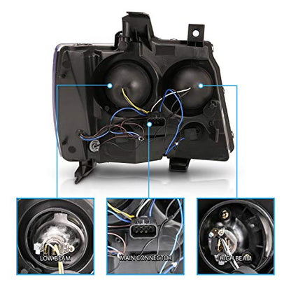 AmeriLite for 2007-2013 Chevy Avalanche/Suburban/Tahoe Switchback LED Turn Siganl Tube Chrome Projector Headlights Assembly Pair - Passenger and Driver Side - color: Chrome Projector Switchback LED Bar