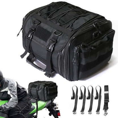 MZS Motorcycle Travel Luggage Bag, 22-27L Expandable Dual Use Storage Black - size: 27L