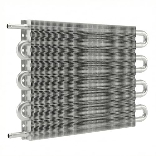 Universal 8 Row 8 Pass Aluminum Transmission Oil Cooler Kit 16"(40cm) x 10"(25.5cm) Tube & Fin Engine Cooler with 5/16" Hose Black/Silver For Racing Cars (Silver) - color: Silver