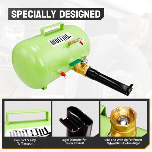 TUFFIOM 5 Gallon Air Tire Bead Blaster Seater w/Pressure Gauge & Handle, Wheel Seating Tool Inflator Tank for Truck ATV, 85-116PSI Operating Pressure, Green - color: Green