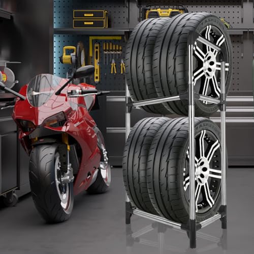Hershii Tire Rack, Tire Storage Rack Stand Garage Storage Shelf Organizer - color: Silver+black, size: 22.51'' X 14.16'' X 45.11''