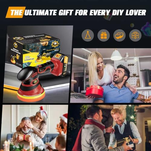 Cordless Car Buffer Polisher kit, DA Polisher with 2*21V Batteries - color: Red