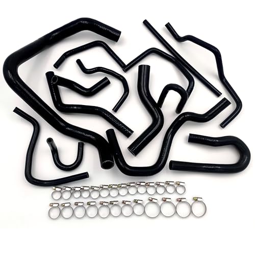 13Pcs Black Hoses For 1992-2000 Honda Civic 1.6L Sohc D15 D16 EG EK Silicone Radiator Hose Kit With Clamps Cooling Coolant Pipe Tube Hoses 1992 1993 1994 1995 1996 1997 1998 1999 2000