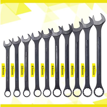 Jumbo Combination Wrench Set, 10-Piece Metric (34-50mm), Black Oxide, Pouch - Popular Metric Range, Shop Grade, Professional Mechanic Essential Set - color: 10-piece Metric (34-50mm), Black Oxide
