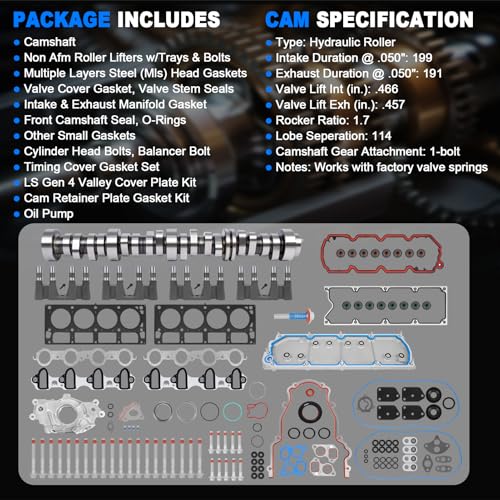 5.3 NON AFM DOD Kit with Camshaft, Lifters, Head Gasket Set, Valley Cover Plate & Oil Pump, Fit for 2007-2013 Chevy Silverado 1500/Tahoe, GMC Sierra/Yukon 5.3L V8 Engine - color: NON AFM Kit w/ Oil Pump & Valley Cover