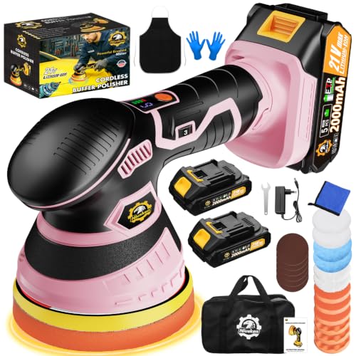 Cordless Car Buffer Polisher kit, DA Polisher with 2*21V Batteries - color: Pink