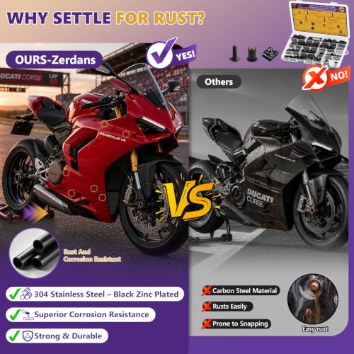 205Pcs Motorcycle Fairing Bolt Kit, M5 M6 Stainless Steel 304, Black - color: Black