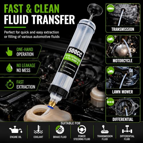 500CC Fluid Extractor Pump, Oil Extractor Pump with 2 Flexible Hoses, Manual Fluid Transfer Pump for Transmission Fluid, Brake Fluid, Coolant, Differential, Gear Oil, Automotive Fluid Extractor
