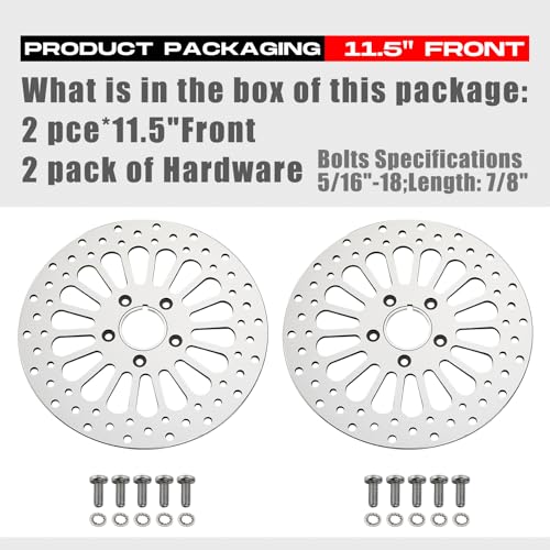 11.5'' 2 Piece Front Brake Rotor for Harley Davidson Touring Softail Sportster Dyna Early Super Glide,Mirror-Polished Vibration Proof Hardened Stainless Steel Rotors Motorcycle Models - size: 11.5'' Front*2