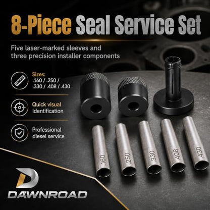 34720 Fuel Injector Seal Installer Kit, 8-Piece PTFE Seal Sizing Tool Set