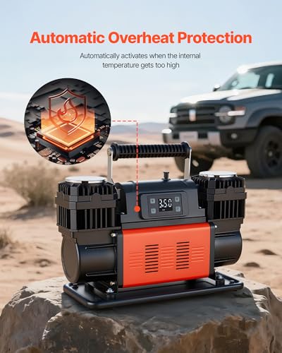 VEVOR Dual-Cylinder Heavy Duty Air Compressor, 10.6CFM Auto-Stop Portable Tire Inflator, 12V 150PSI Offroad Air Pump with LCD Digital Display & Adapters for Truck Car SUV 4 x 4 Vehicle RV - size: 14.37 x 5.91 x 8.94 inch