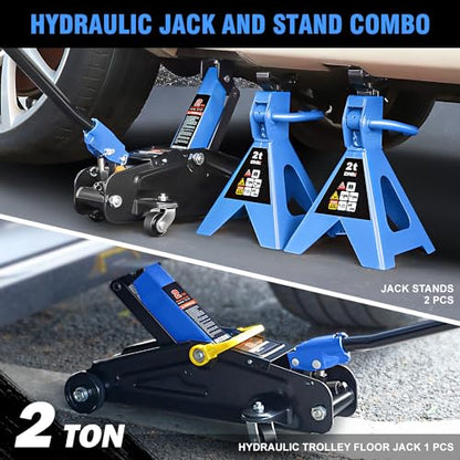 DNA Motoring 2 Ton Car Jack and Stands Kit Blue - color: Blue