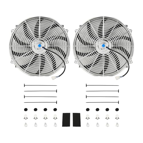 16'' Inch Chrome Universal Slim Fan Push Pull Electric Radiator 12V 120W High Performance Cooling Fan Mount Kit Set of 2 - color: Chrome, size: 16 Inch-2 Pieces
