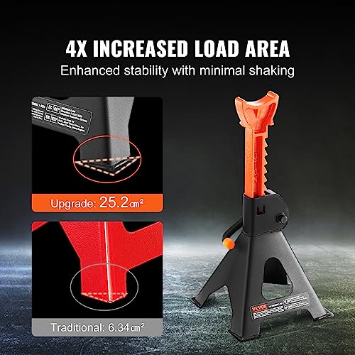 VEVOR Jack Stands, 3 Ton (6,000 lbs) Capacity Car Jack Stands, 10.8-16.3 inch Adjustable Height, for lifting SUV, Pickup Truck, Car and UTV/ATV, Red, 1 Pair - style: 3T Single Locking