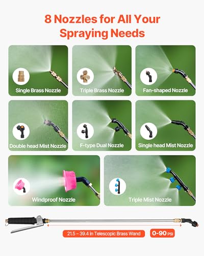 VEVOR Battery Powered Backpack Sprayer, 0-90 PSI Adjustable Pressure, 4 Gallon Tank, Back Pack Sprayer with 8 Nozzles and 2 Wands, 12V 8Ah Battery, Wide Mouth Lid for Weeding, Spraying, Cleaning - size: 4 Gal