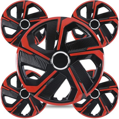 Winjet 15 Inch Set of 4 Universal Hubcaps Wheel Cover Replacement R15 Hub Caps,Auto Tire Replacement Exterior Cap,Universal Wheel Rim Cover Snap On Car Truck SUV (15in,Black Lacquer & Red Lacquer) - color: Black Lacquer & Red Lacquer(5180-RB-15), size: 15