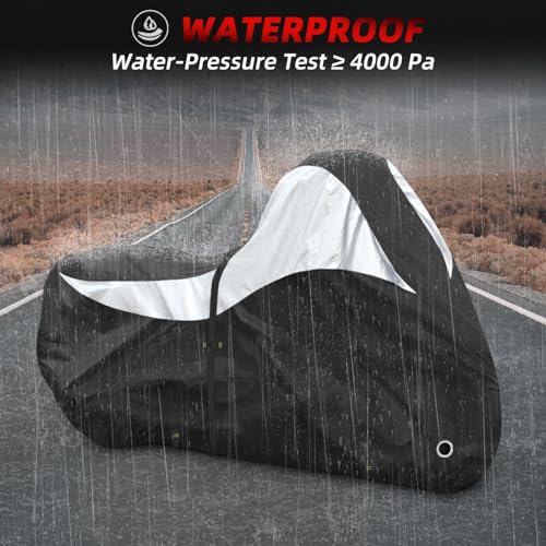600D Motorcycle Cover, Heavy Duty Waterproof Motorcycle Covers Outdoor Storage with Lock-Holes Compatible with Harley Davidson, Honda, Suzuki, Yamaha (96"-XXL) - size: 96"-XXL