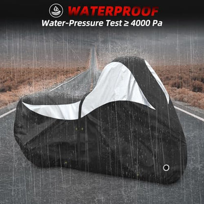 600D Motorcycle Cover, Heavy Duty Waterproof Motorcycle Covers Outdoor Storage with Lock-Holes Compatible with Harley Davidson, Honda, Suzuki, Yamaha (96"-XXL) - size: 96"-XXL