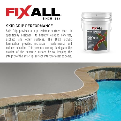 FIXALL Skid Grip Anti-Slip Coating, 5 Gallons, Smoke, Exceeds ADA Standards, Ideal for Safety Areas, Slip-Resistant Pavement, Cement & Concrete Paint - color: Smoke, size: 640 Fl Oz (Pack of 1)