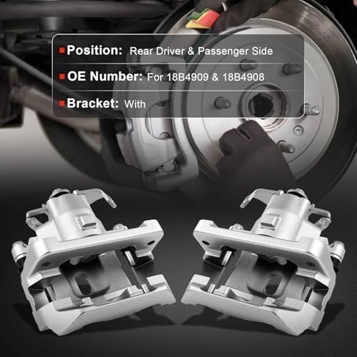 cciyu Rear Left & Right Brake Calipers With Bracket 18B4909 18B4908 - size: Rear[18B4909+18B4908]