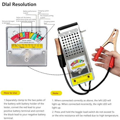 Car Battery Tester - 12V 100A / 6V 50A Load Tester for Detecting Battery Health & Capacity, with Voltmeter & Alligator Clips for Cars, RVs, Motorcycles, ATVs & Boats